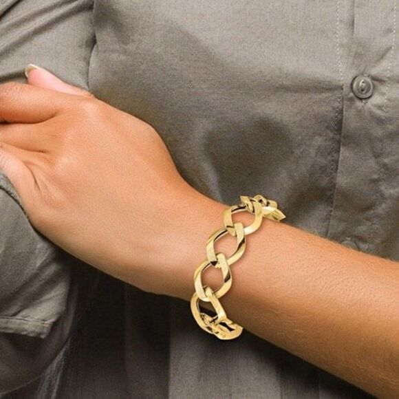 Leslie's 14K Polished Brushed Hollow Fancy Link Bracelet - Picture 6 of 6